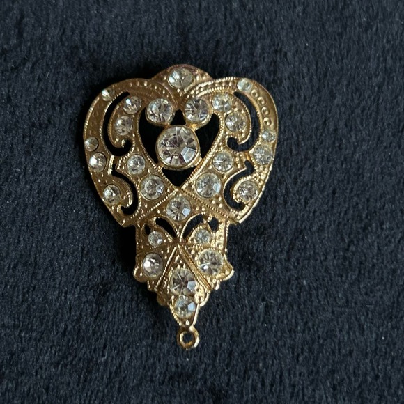 Vintage Art Nouveau Pendant Gold Filigree Rhinestones - Picture 1 of 7